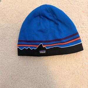 Patagonia Kids Royal Blue and Black Mountain-Stripe Beanie